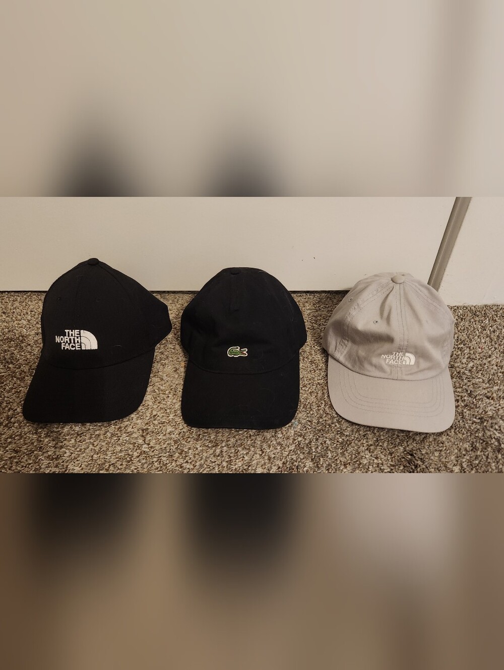 Lacoste Black Baseball Cap with Green Crocodile Logo/ Two North Face Caps